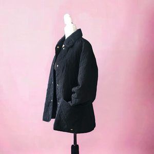 ELLEN TRACY Black Floral Quilted Coat Excellent Condition Size L